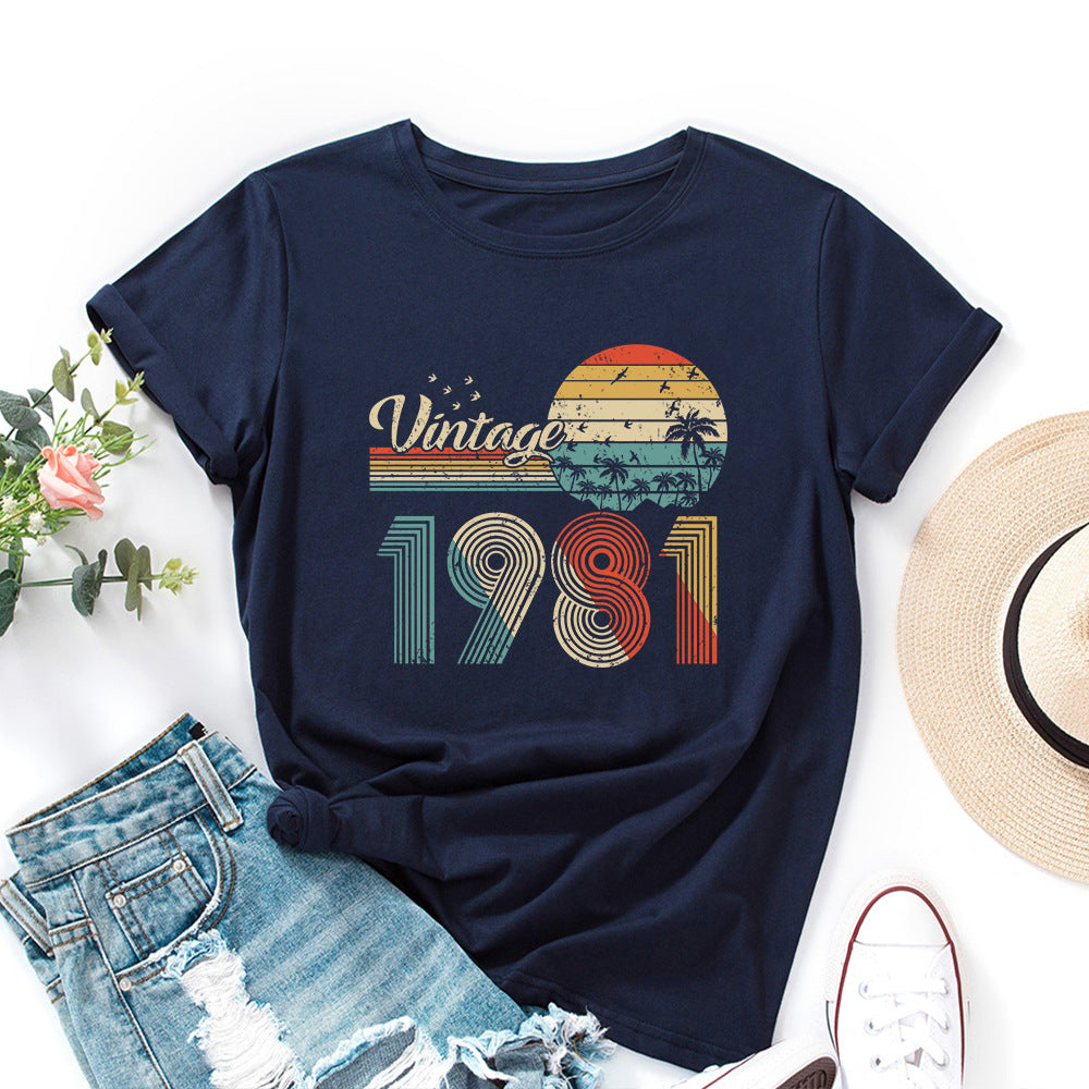 vintage 1981 Print Women T Shirt Short Sleeve O Neck Loose Women