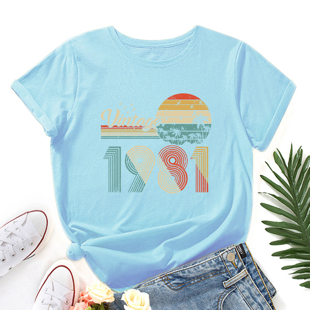 vintage 1981 Print Women T Shirt Short Sleeve O Neck Loose Women