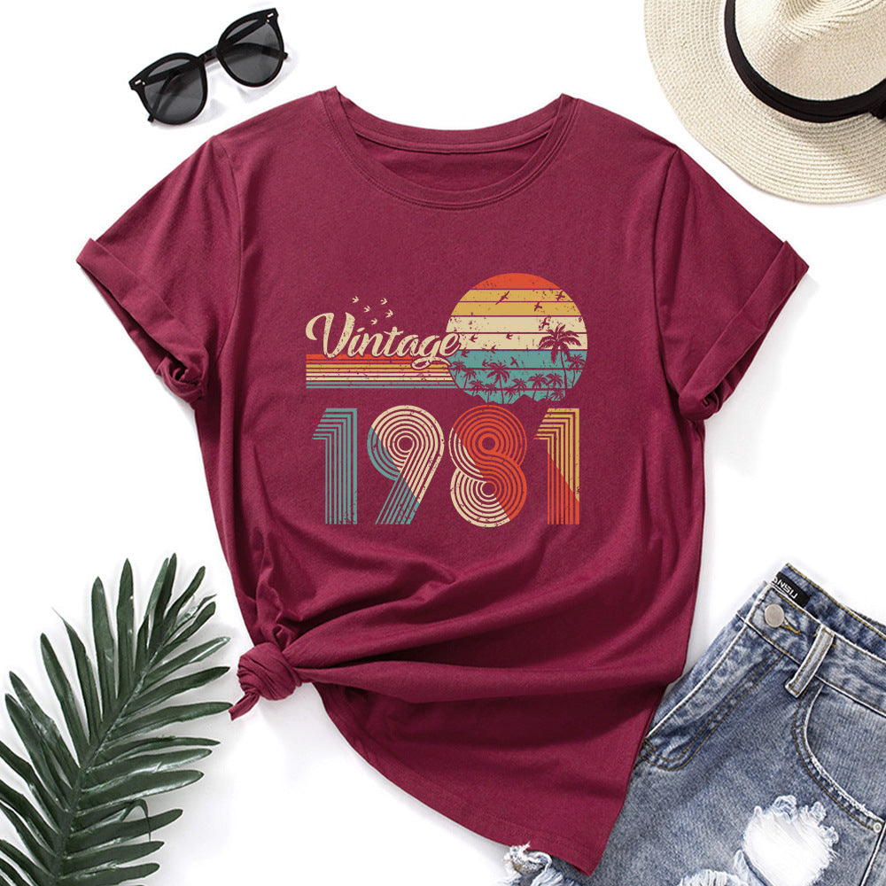 vintage 1981 Print Women T Shirt Short Sleeve O Neck Loose Women