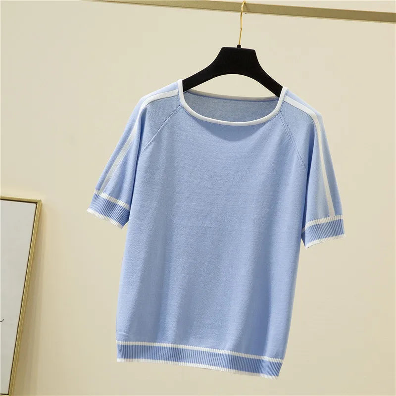 Elegant Woman Clothes Striped Fashion Tee Shirt Femme