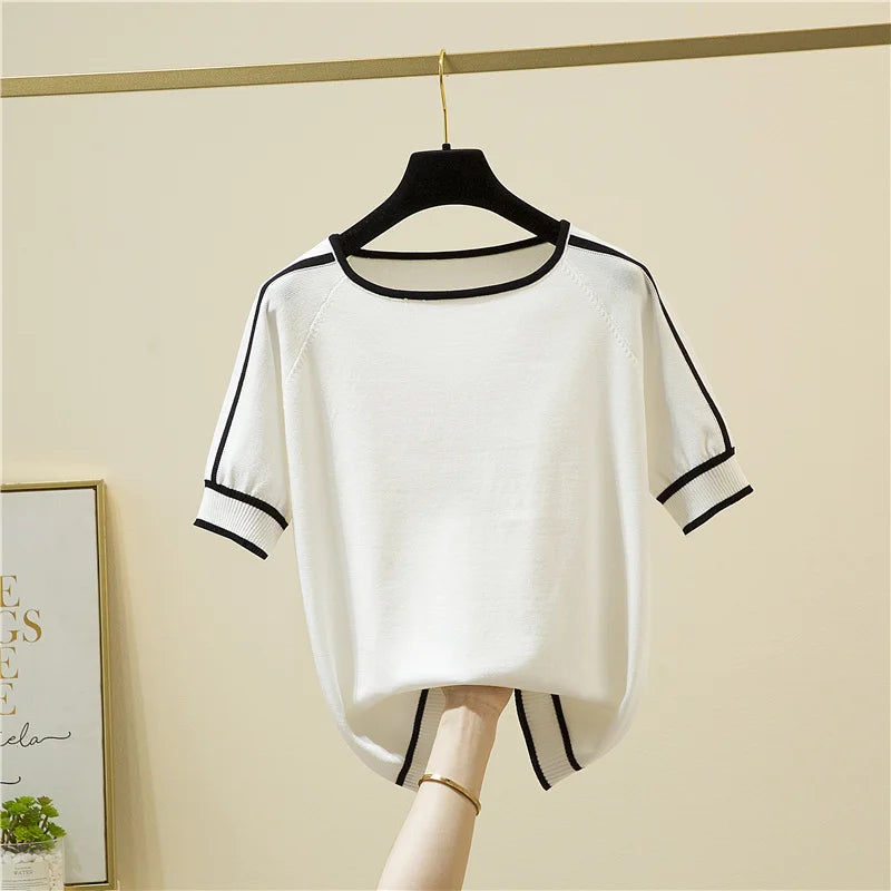Elegant Woman Clothes Striped Fashion Tee Shirt Femme