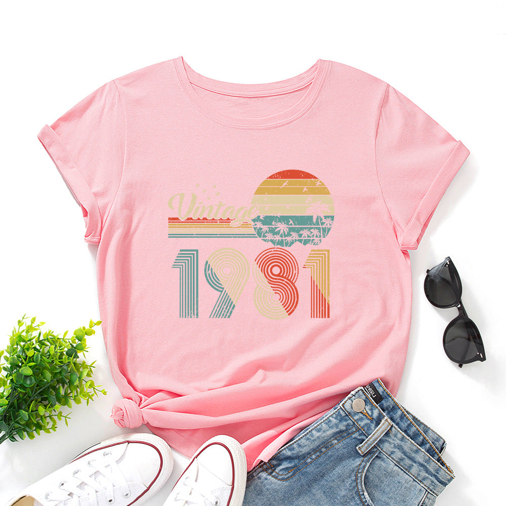 vintage 1981 Print Women T Shirt Short Sleeve O Neck Loose Women