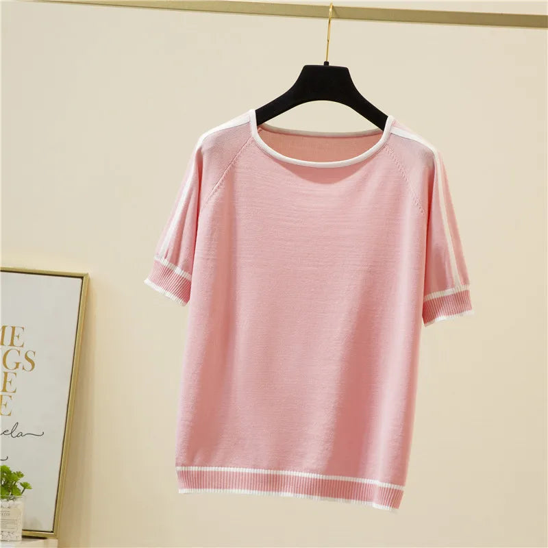 Elegant Woman Clothes Striped Fashion Tee Shirt Femme