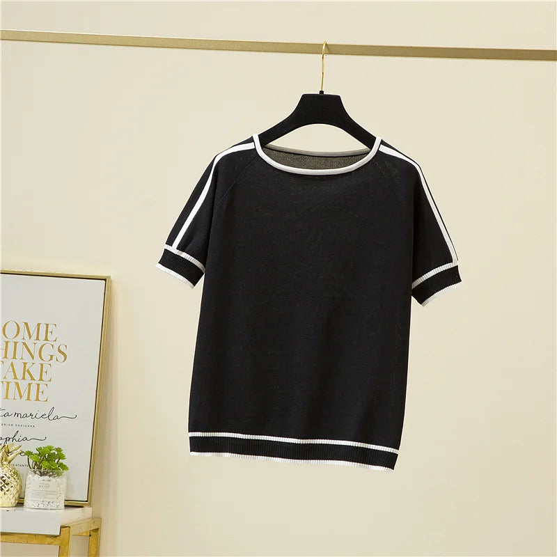 Elegant Woman Clothes Striped Fashion Tee Shirt Femme