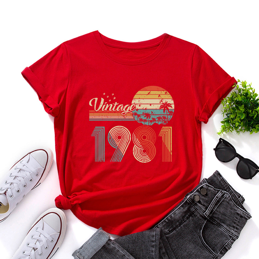 vintage 1981 Print Women T Shirt Short Sleeve O Neck Loose Women