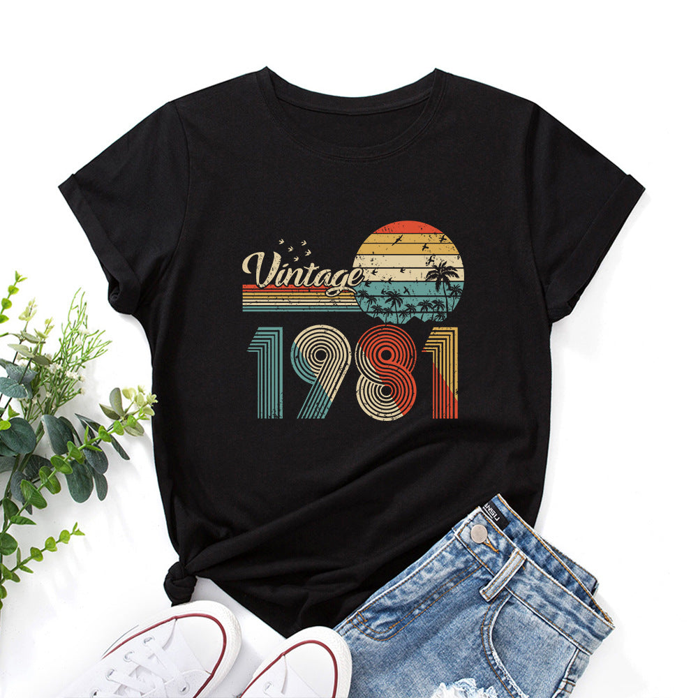 vintage 1981 Print Women T Shirt Short Sleeve O Neck Loose Women