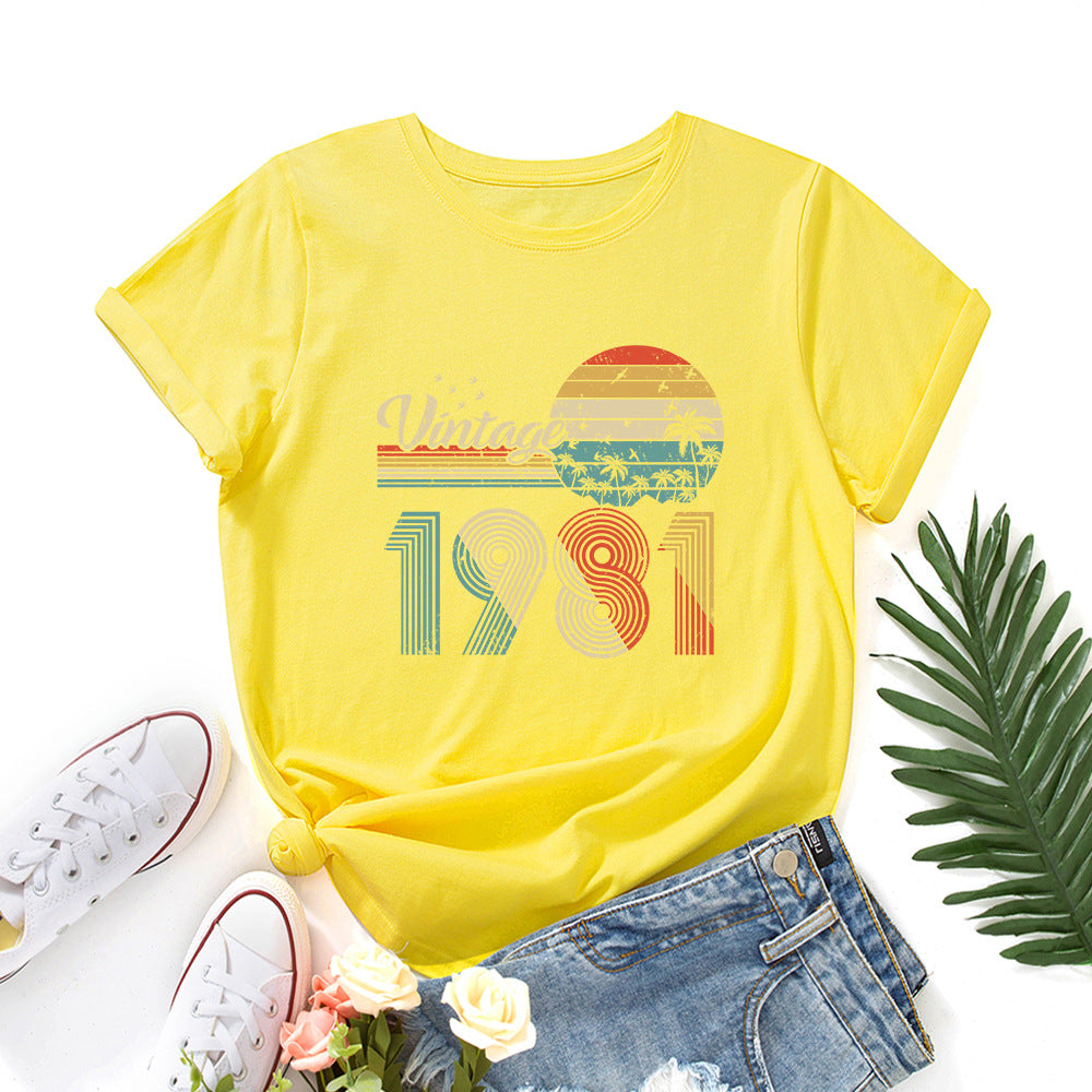 vintage 1981 Print Women T Shirt Short Sleeve O Neck Loose Women