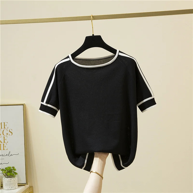Elegant Woman Clothes Striped Fashion Tee Shirt Femme