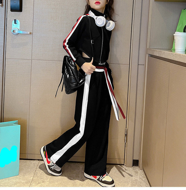 Teenager Girl Sports Autumn Winter Kids Clothes Crop Top Hooded Jacket + Wide Leg Pants Tracksuit Children 9 10 11 12 13 14 Year