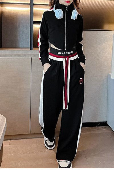 Teenager Girl Sports Autumn Winter Kids Clothes Crop Top Hooded Jacket + Wide Leg Pants Tracksuit Children 9 10 11 12 13 14 Year