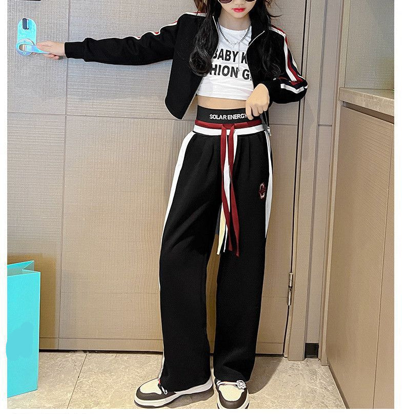 Teenager Girl Sports Autumn Winter Kids Clothes Crop Top Hooded Jacket + Wide Leg Pants Tracksuit Children 9 10 11 12 13 14 Year