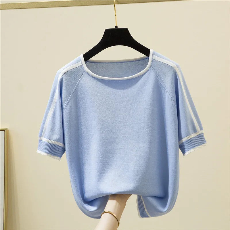 Elegant Woman Clothes Striped Fashion Tee Shirt Femme
