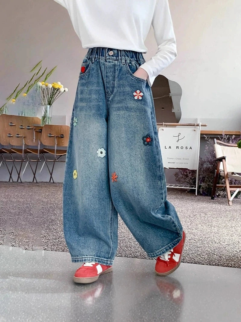 Teenagers Spring Girls Jeans Flower