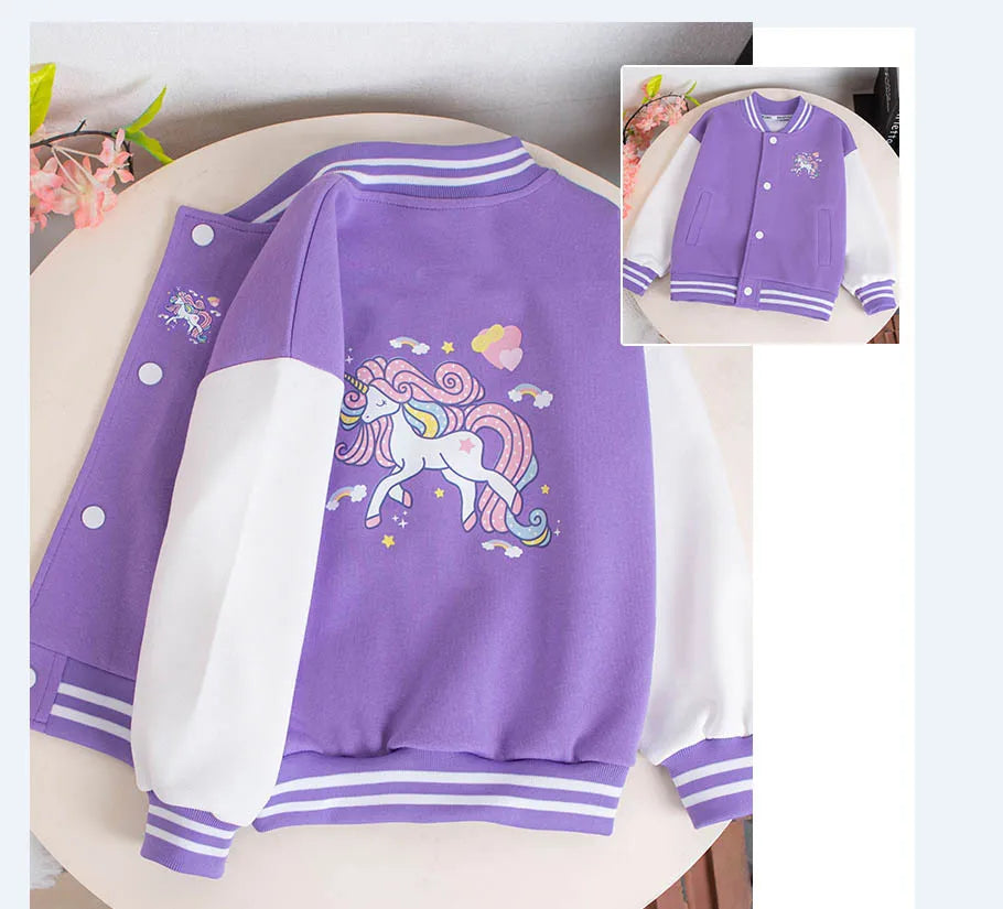 Girls Cartoon Unicorn Jackets For 3-12 Years Teens Clothes For Teenage Girls Sports Outerwear