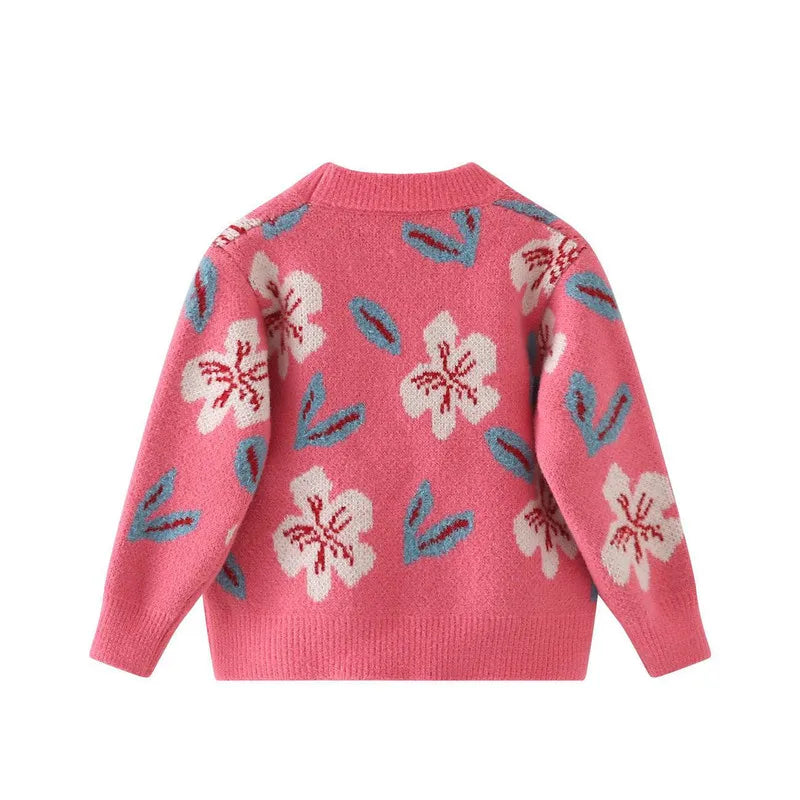 Girls' Vintage Jacquard Pullover Sweater, New Autumn-Winter Versatile