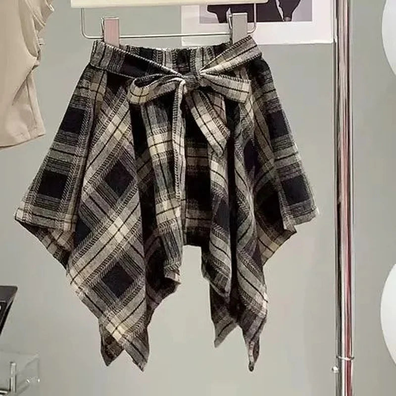 T-shirt+Plaid Irregular Skirt 2Pcs