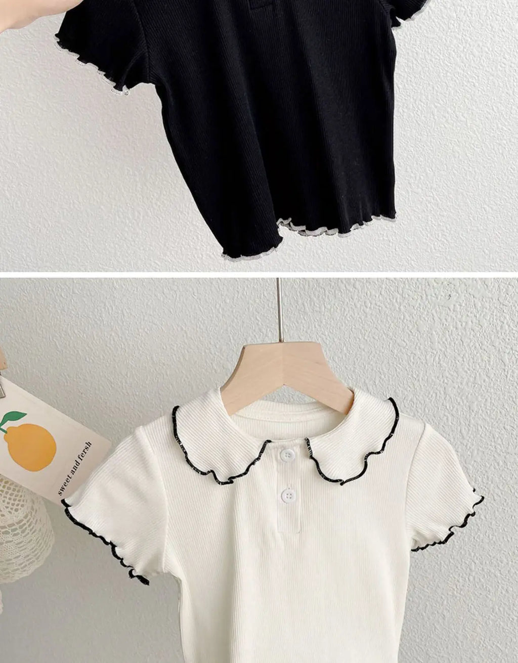 Girls' Summer Short-Sleeve T-Shirt Children Little Doll Collar Top Baby Summer Thin Half-Sleeve Base Shirt