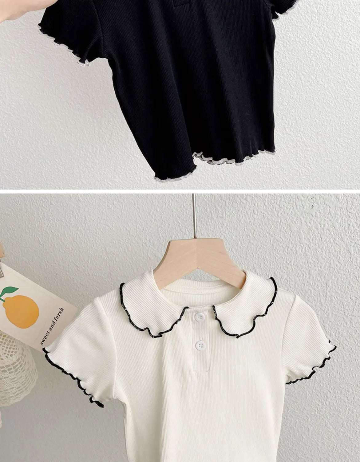 Girls' Summer Short-Sleeve T-Shirt Children Little Doll Collar Top Baby Summer Thin Half-Sleeve Base Shirt
