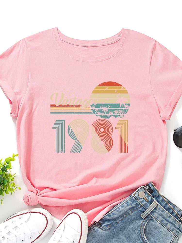 vintage 1981 Print Women T Shirt Short Sleeve O Neck Loose Women