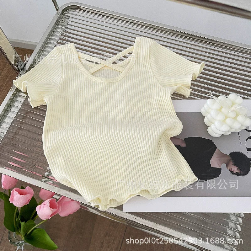 Children Short Sleeved Thin Soft Tops Simple Solid Color Casual Kids