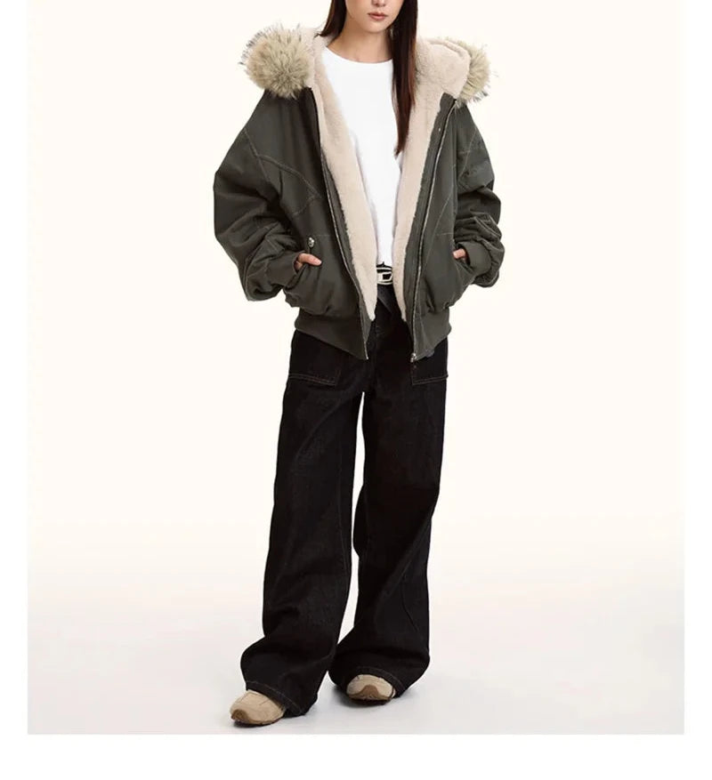 Hooded Parkas Thicken Padded Jackets Casual Zipper Gothic Women