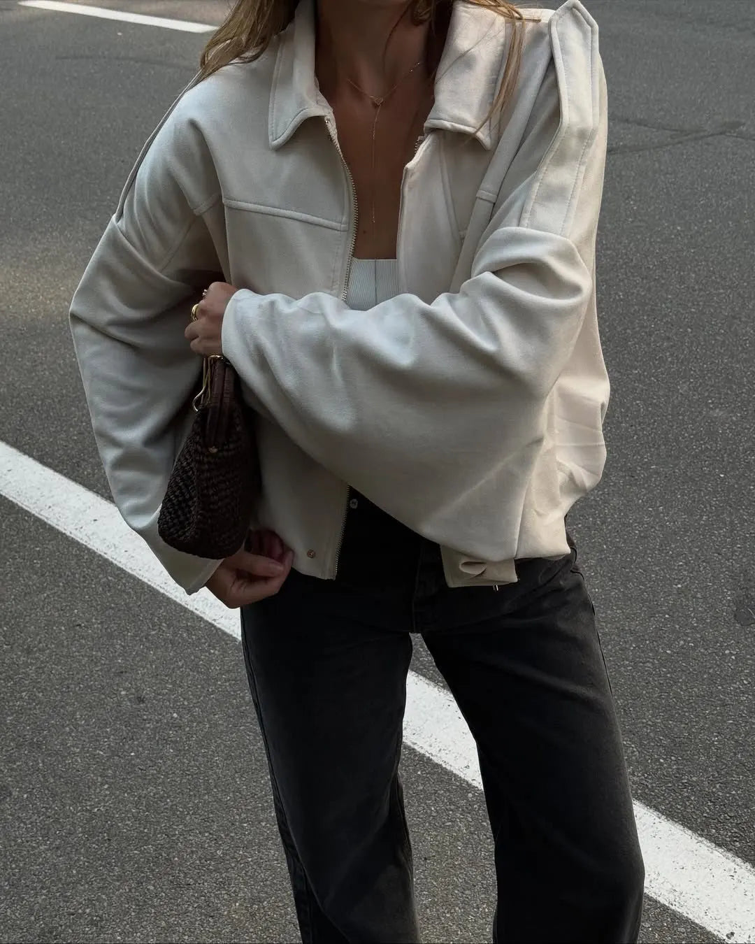 Women Suede Textured Jacket Long Sleeve Lapel Collar Loose Coats Casual Female Outerwear Chic Tops