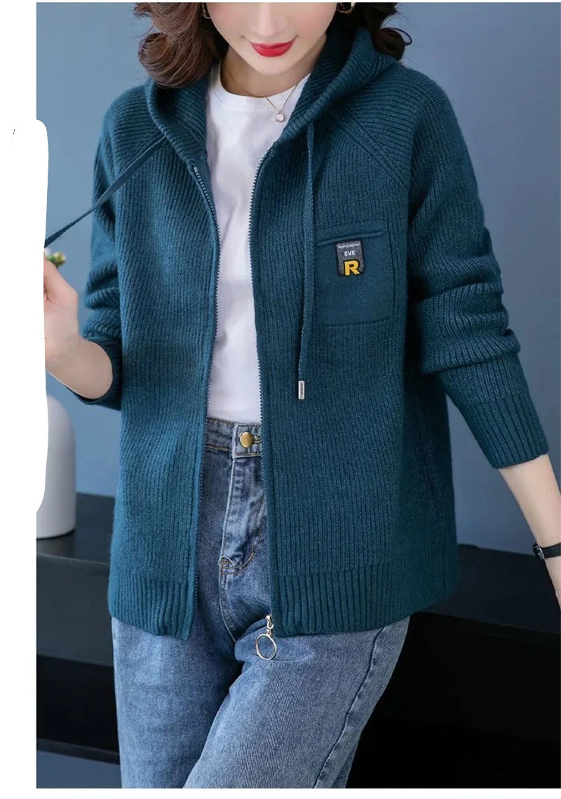 Fall/Winter New Knitted Cardigan Coat Women Hooded  Jacket Fashion