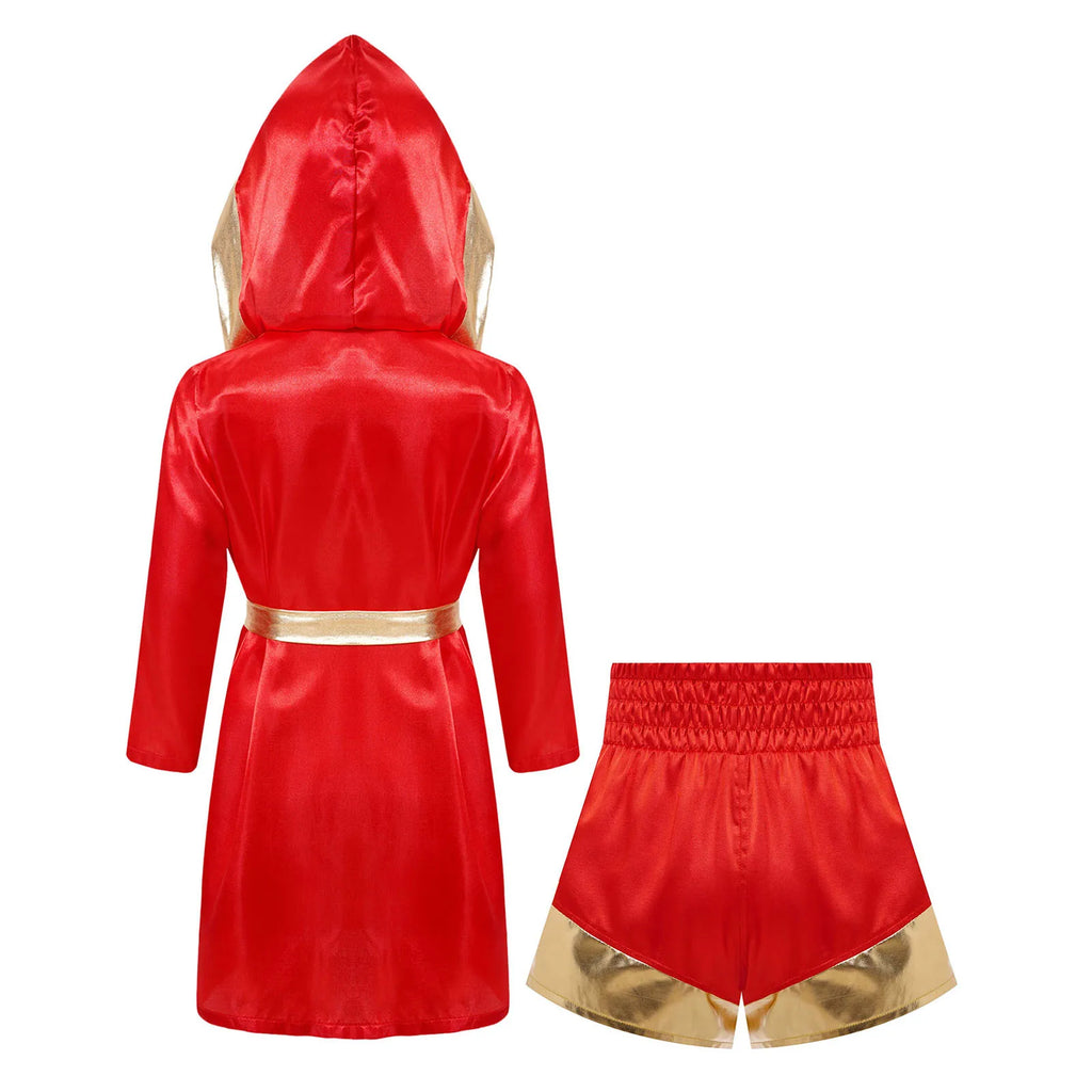 Kids Boys Boxing Costume Halloween Boxers Cosplay Costume 2 Piece Boxing Robe And Muay Thai