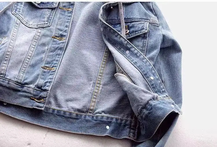 Denim Short Jacket for Women Short Autumn Winter Long-sleeved Slim Hooded Versatile