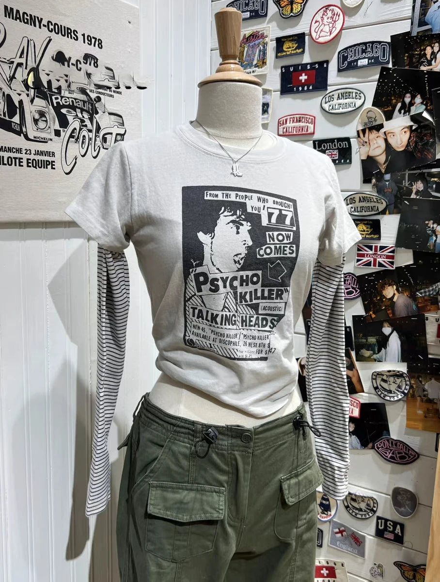 Vintage T Shirt Women Casual Summer White Round Neck Short