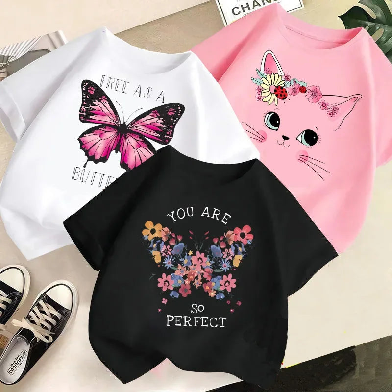 Girls Short Sleeve T-shirt Summer New Children's Top Loose Fashion