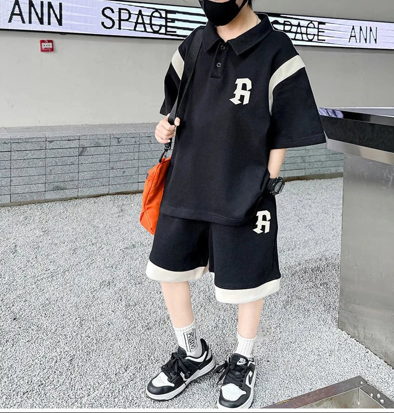 New Letter Fashion T-Shirt + Shorts 2Pcs Boys