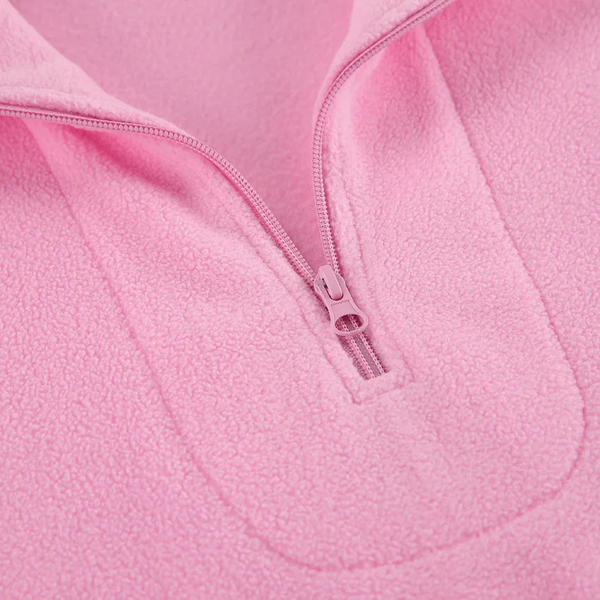 Women Autumn Winter Fleece Hoodies Elegant Stand Collar Zipper Loose Sweatshirt Elegant Solid Pullover Casual Top Streetwear