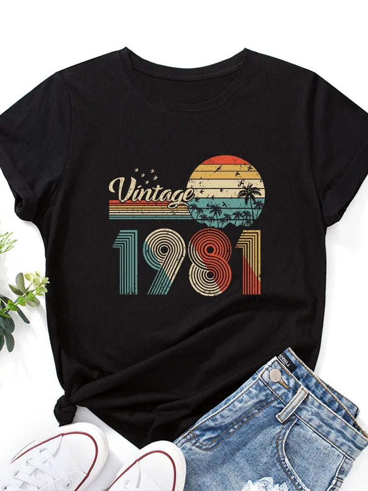 vintage 1981 Print Women T Shirt Short Sleeve O Neck Loose Women