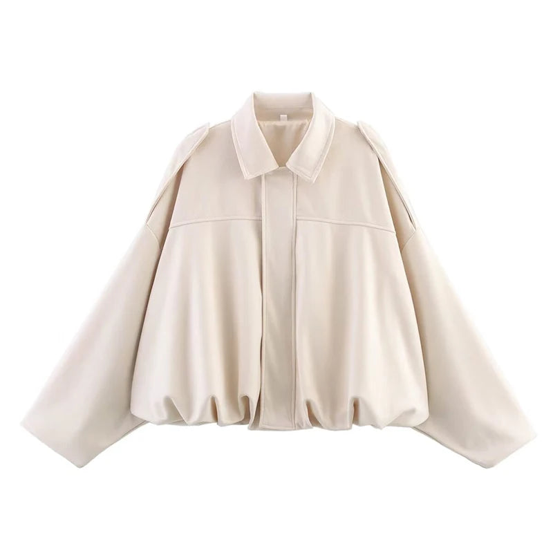 Women Suede Textured Jacket Long Sleeve Lapel Collar Loose Coats Casual Female Outerwear Chic Tops