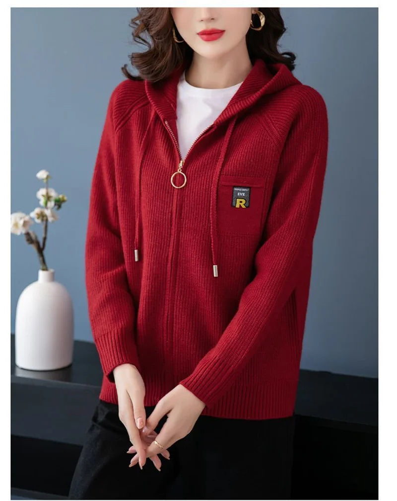 Fall/Winter New Knitted Cardigan Coat Women Hooded  Jacket Fashion