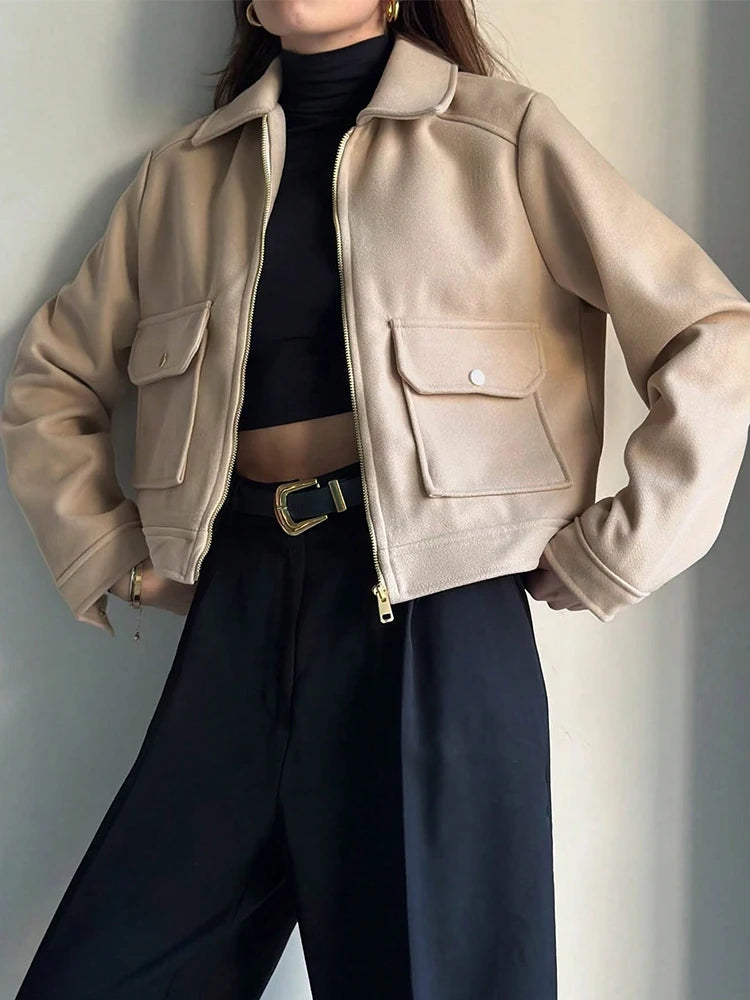 Women's Zipper Jacket Coat New Winter Long Sleeve Pocket Outerwear Coat Short Street Elegant Women's Jacket
