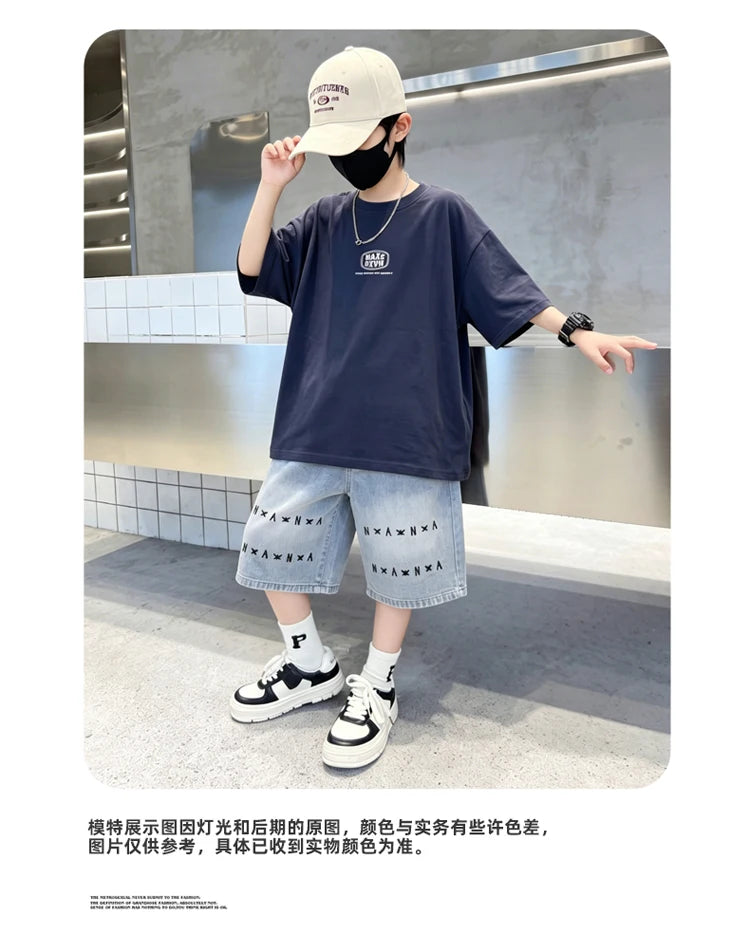 Tween Boys Casual Streetwear Outfit Kids New Summer Clothes Suit