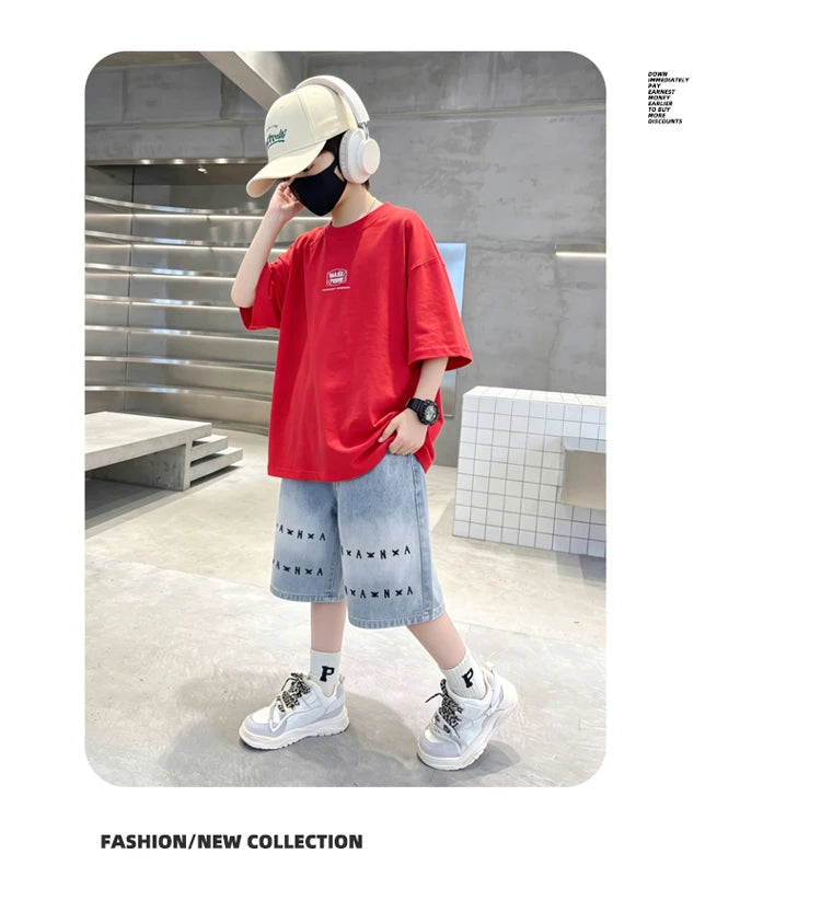 Tween Boys Casual Streetwear Outfit Kids New Summer Clothes Suit
