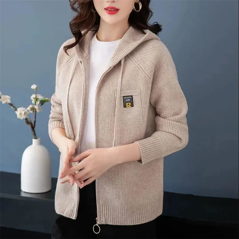 Fall/Winter New Knitted Cardigan Coat Women Hooded  Jacket Fashion