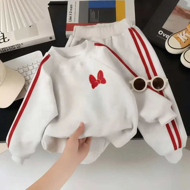 2 PCS Girls Cartoon Printed Casual Hoodies Long Pant Kids