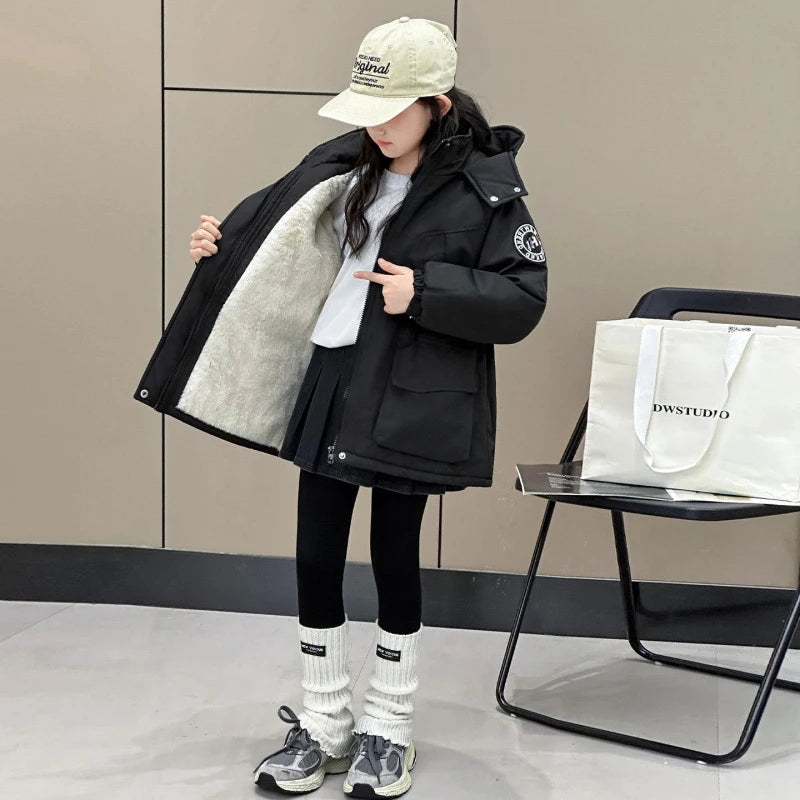 Girls' Winter Thermal Plush Cotton Jacket Kids Casual