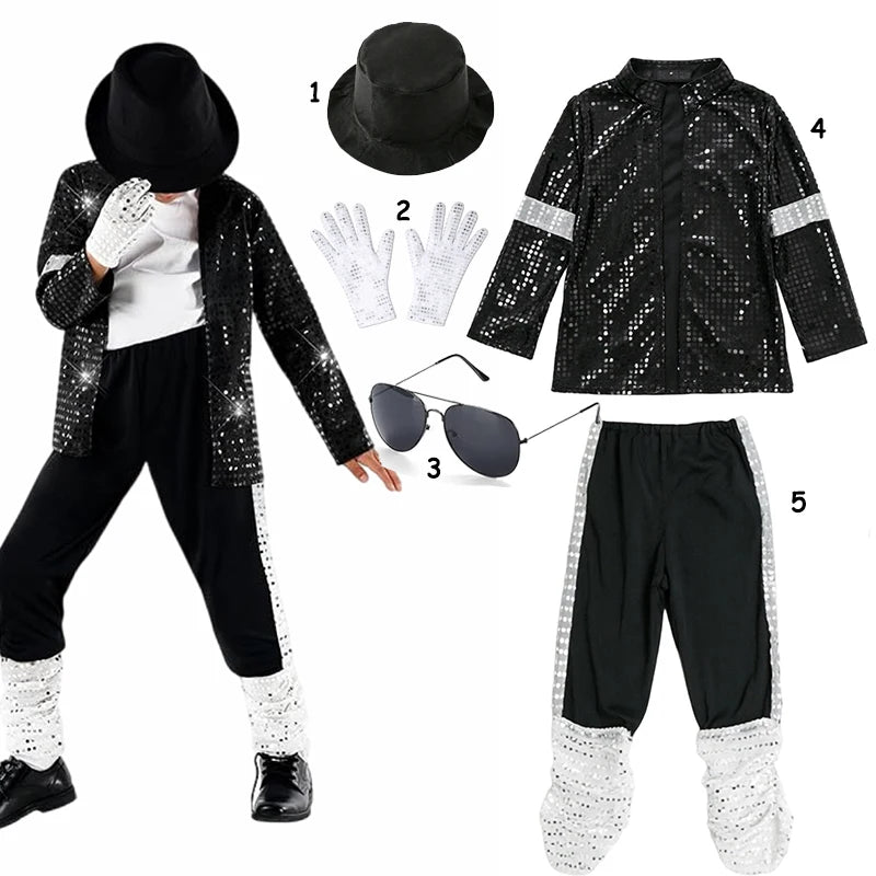 Kids Cosplay Dance Star Costume Set Red Printed 80s 90s Stage Party Outfit