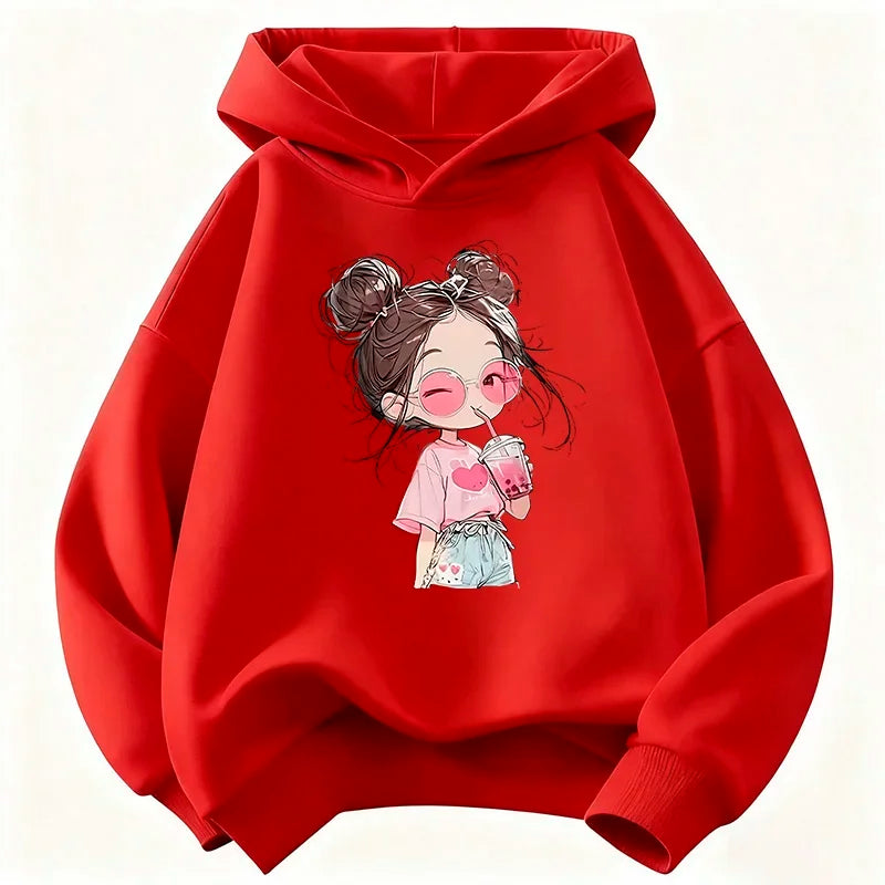 hooded casual sports shirt -  girls' niche fruit beverage printed pullover hoodie