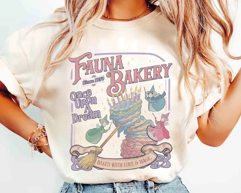 Women's Vintage Baked with Love & Magic T-Shirt Men Oversized Tee Unisex Streetwear Casual Loose Summer Tops Fauna Bakery