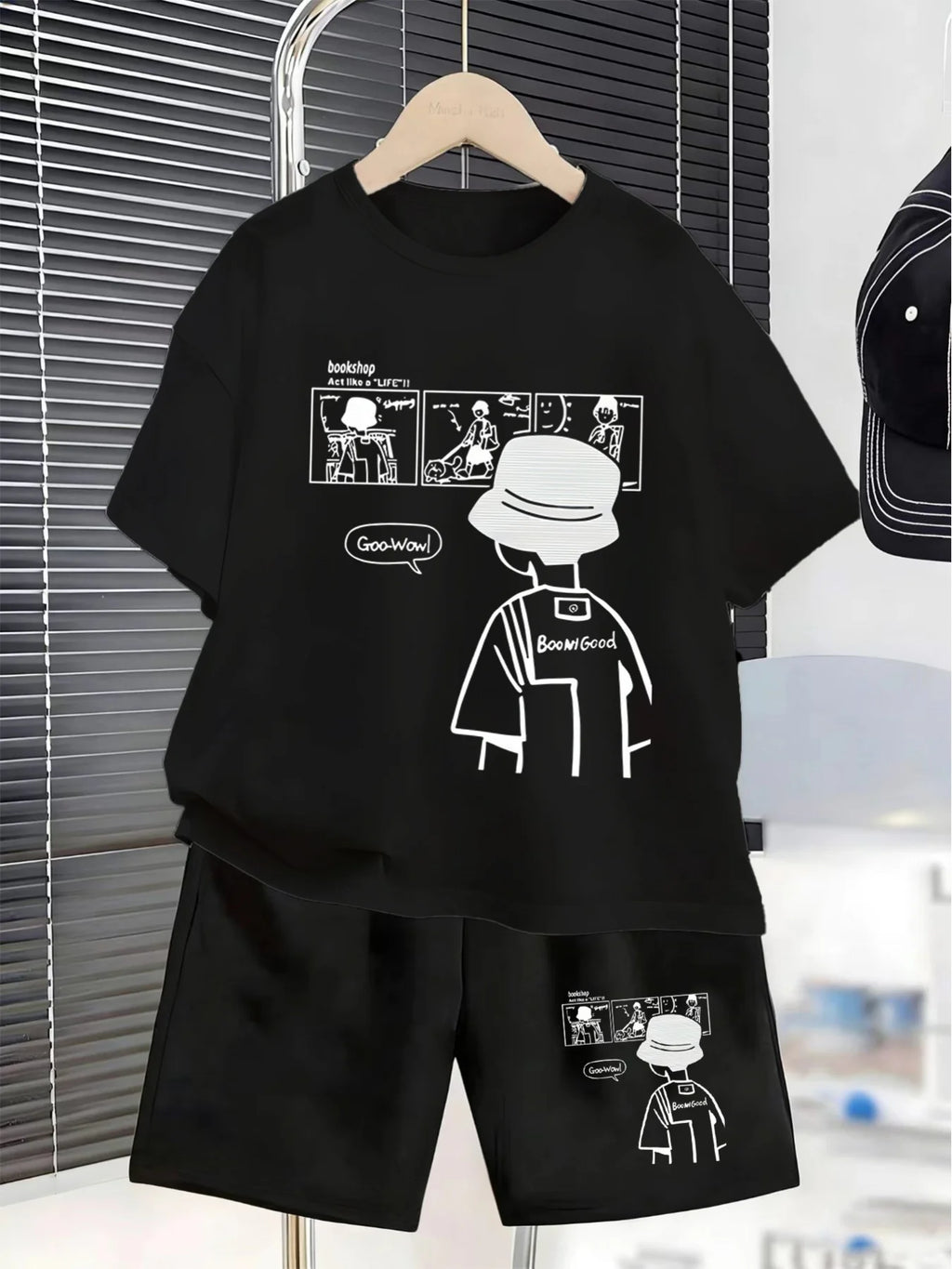 Boys Teenager Back Print Children T-shirt Shorts Two Sets