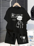 Boys Teenager Back Print Children T-shirt Shorts Two Sets