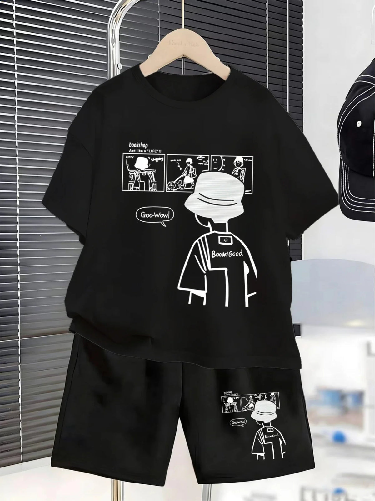 Boys Teenager Back Print Children T-shirt Shorts Two Sets