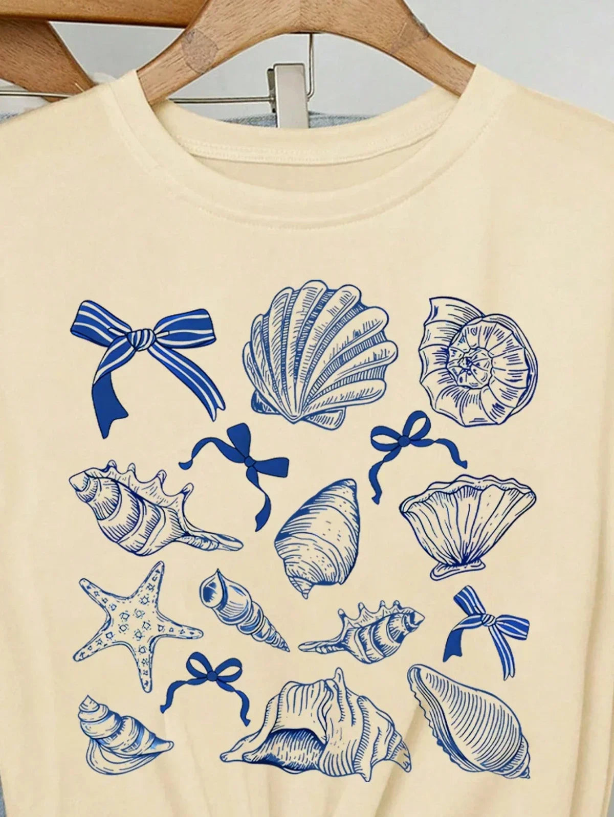 Retro Marine Animal Conch Bow Pattern Women's Top Aesthetic Clothes