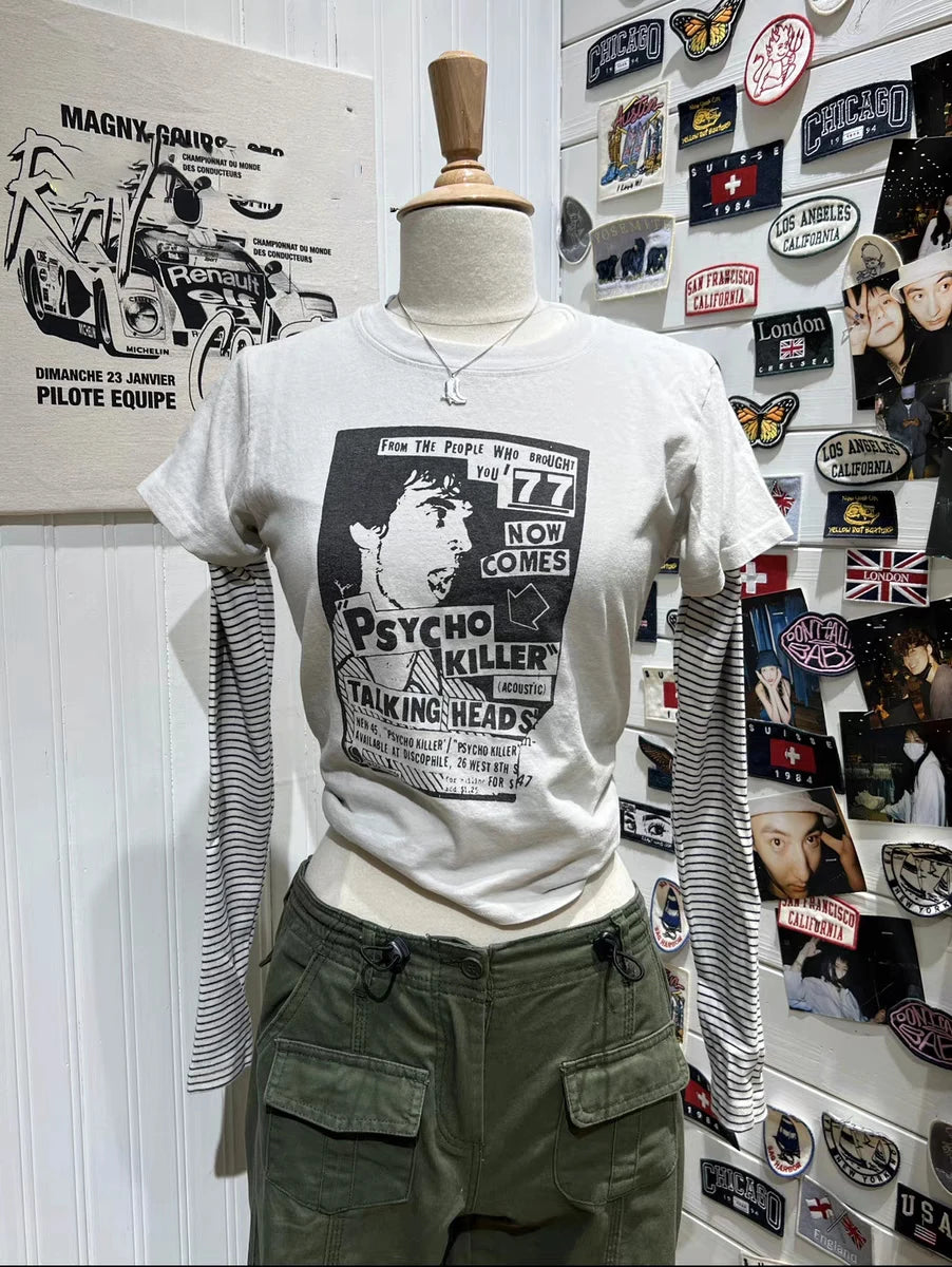 Vintage T Shirt Women Casual Summer White Round Neck Short